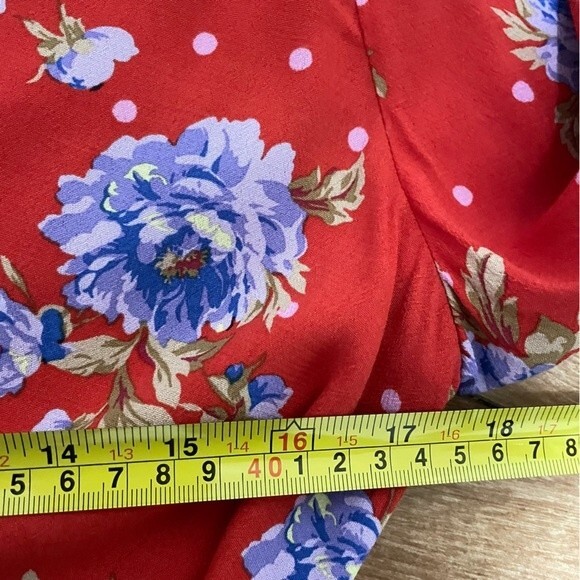 Zara Red Floral Long Sleeve Wrap Dress Cocktail Blue Flowers Waist Tie Light - Picture 3 of 7